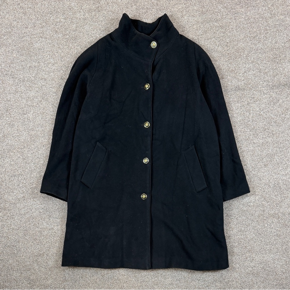 Dennis Basso Black Mid Length Wool Cashmere Warm Funnel Neck Overcoat Women’s 2X